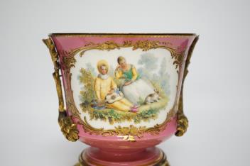 A 19th century Sevres style ormolu mounted cache pot, 16cm high (a.f.)